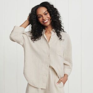 JENNI KAYNE Linen Logan Shirt in Natural Size XS